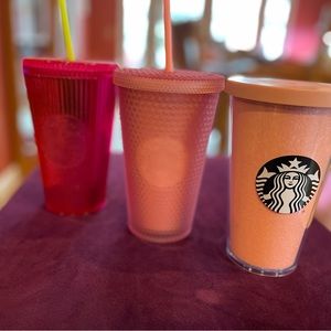 3 Starbucks Tumblers in Varying Shades of Pink, 16 oz!
